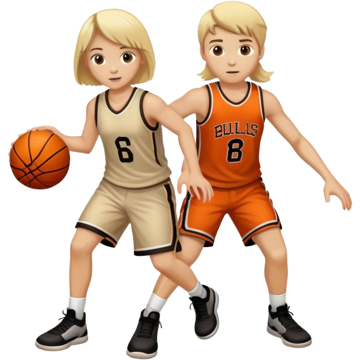 Blonde boy and brunette girl playing basketball emoji