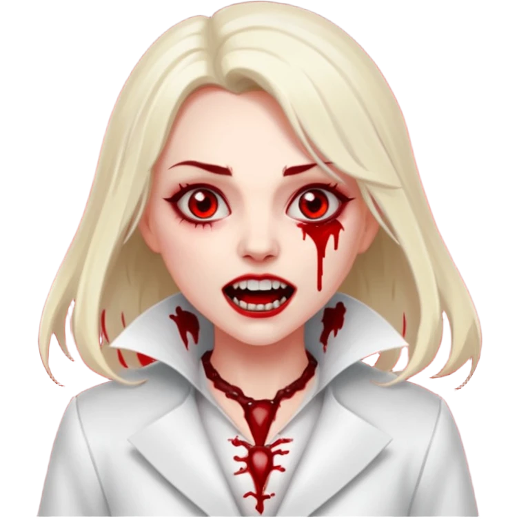Women Vampire with white coat dress and eyes should be red with blood & opened mouth and teeth emoji