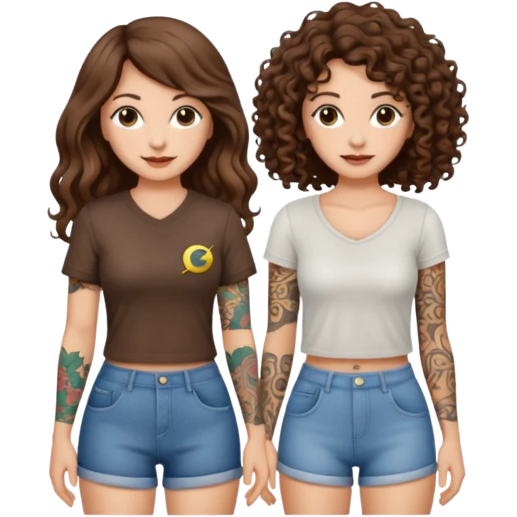 moon laundry — long wavy brown hair tattooed woman and short tight curly brown hair woman — cloth line emoji