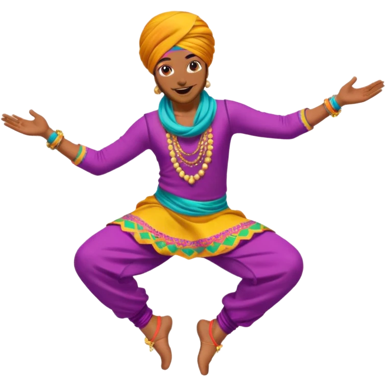 Bhangra dancer mid-jump, colorful turban emoji