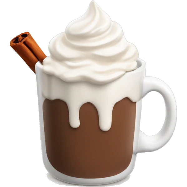 white mug of hot chocolate with whipped cream and cinnamon emoji