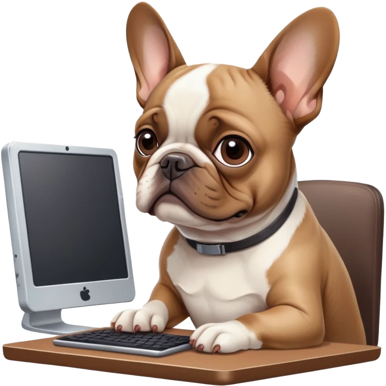 Frenchie working behind computer emoji