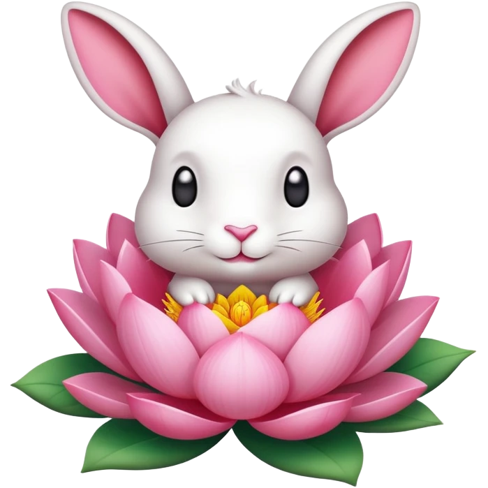 Conejo blanco con una flor de loto en la cabeza  emoji
