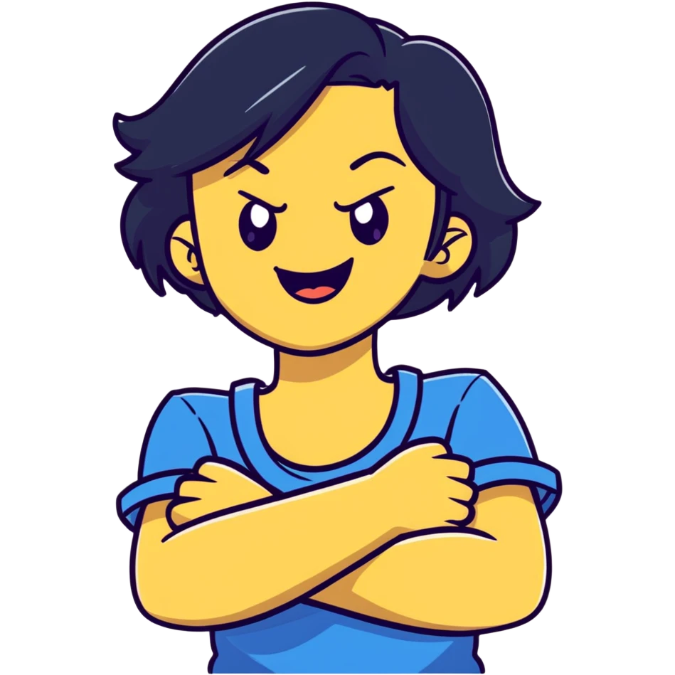 Arms crossed around neck angry laughing girl emoji