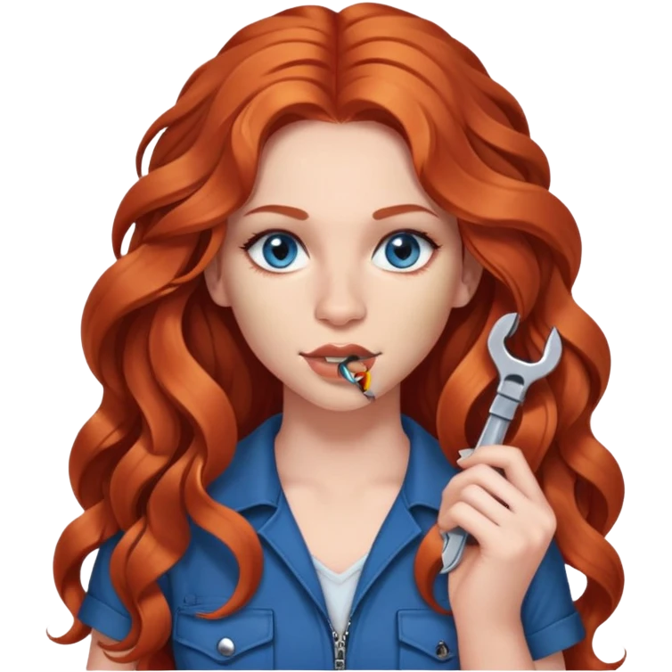 I need an emoji of young redhead woman with wavy long hair like Shakira, septum ring in her nose, blue eyes and snake bite piercing under her lower lip and she must have a wrench in her hand emoji