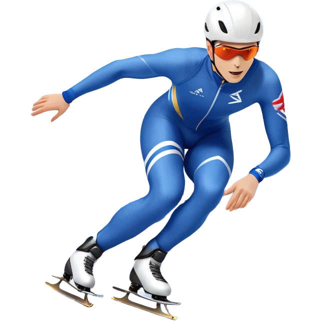 An icon showing a speed skater gliding on a professional oval ice track, captured in mid-motion with aerodynamic posture and sleek skates. The background features snowy mountains, flags, and a clear blue sky. Transparent background reflects the speed and elegance of the sport. emoji