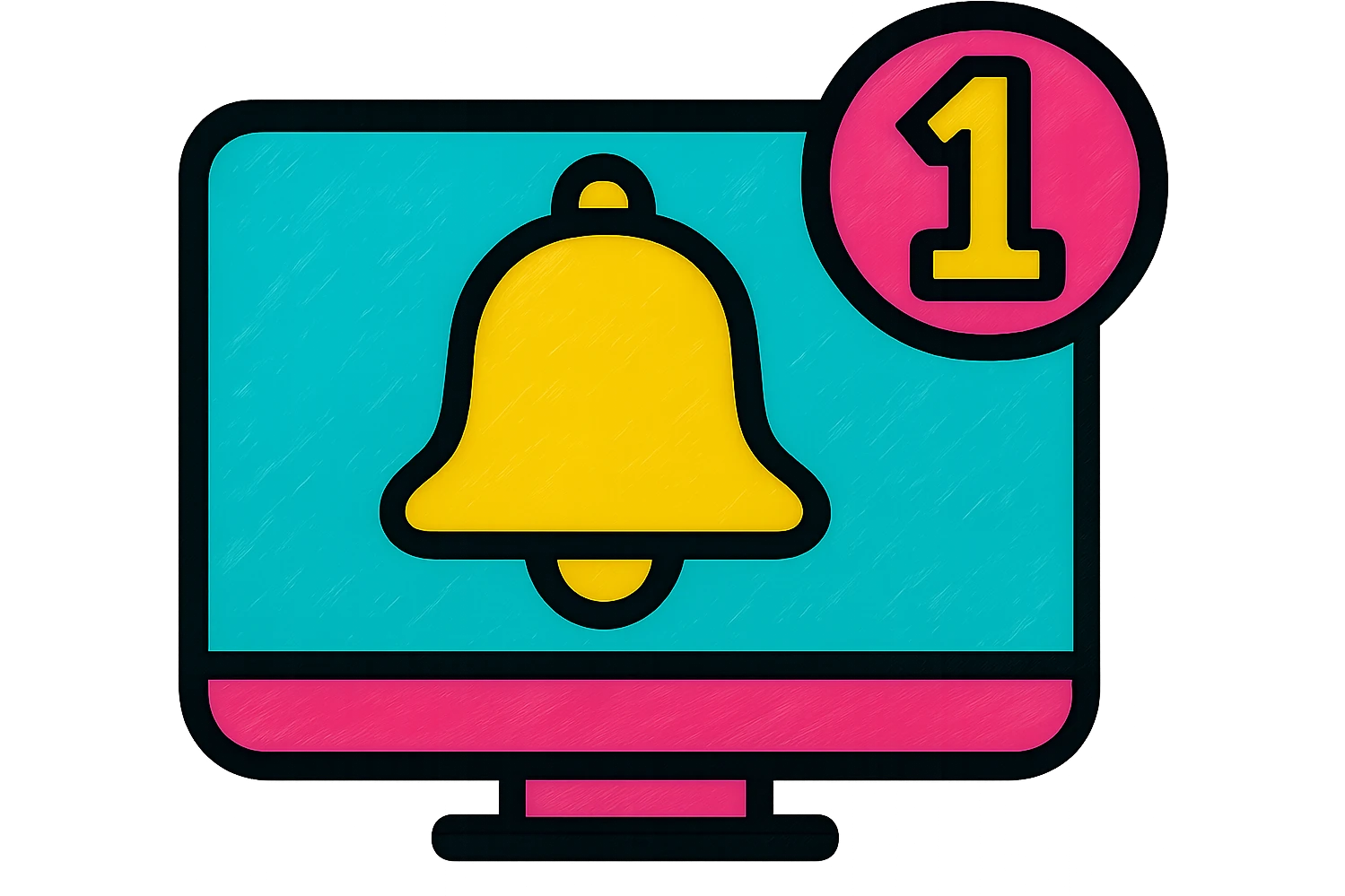 Add a red number badge '1' to the notification pop-up icon, keeping the colorful pop style with transparent background and vibrant colors. emoji