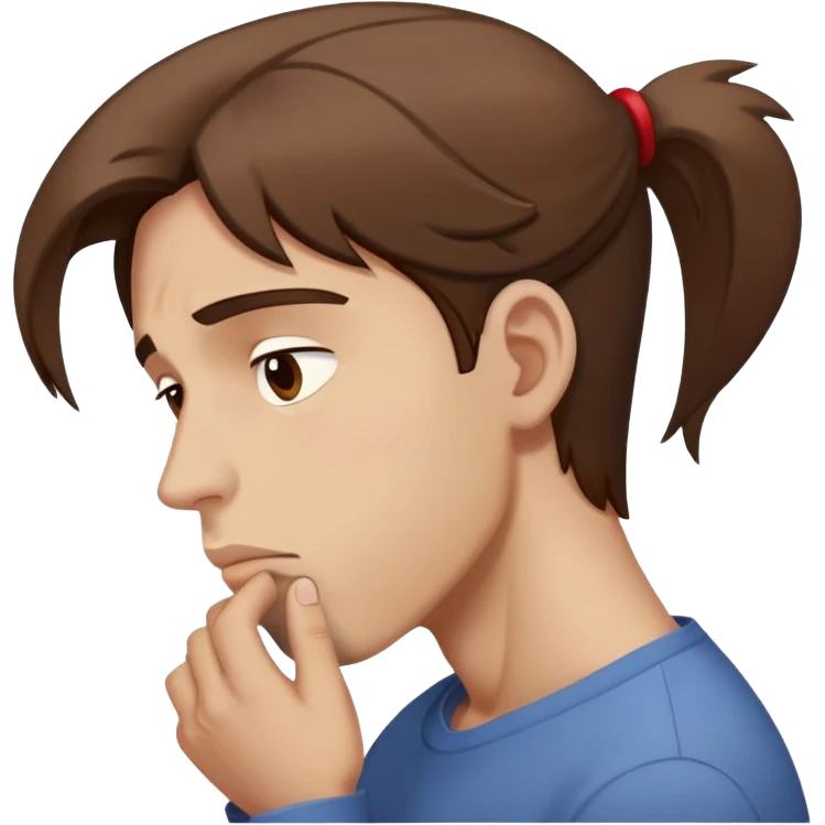 a man with brown hair staying in a
full height in profile with anxiety and begging face with a broken heart emoji