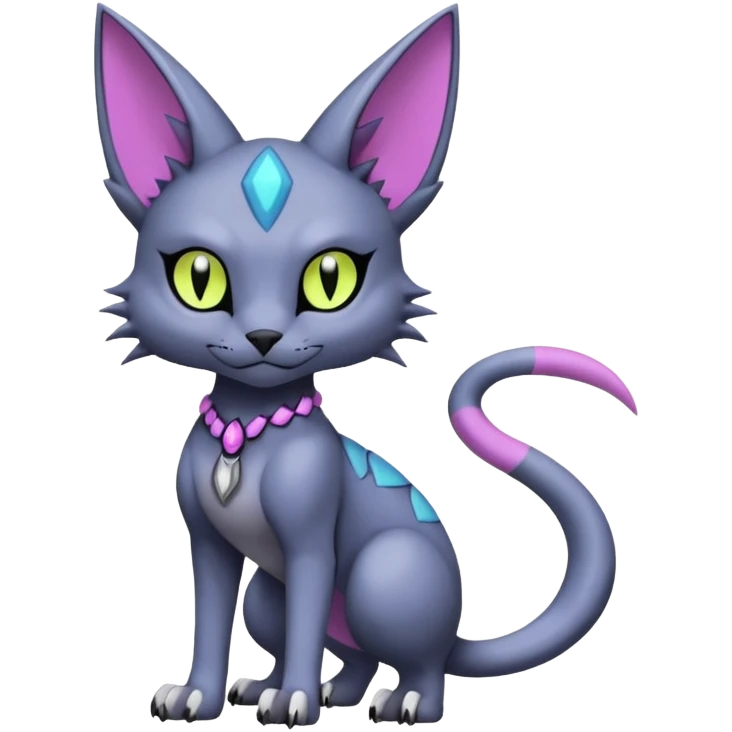 gothic edgy badass dark gloomy colorful neon pastel whitish greyish scaley Bastet-Noibat-Gatomon-Digimon-Fakémon-Pokémon-creature (full body) emoji