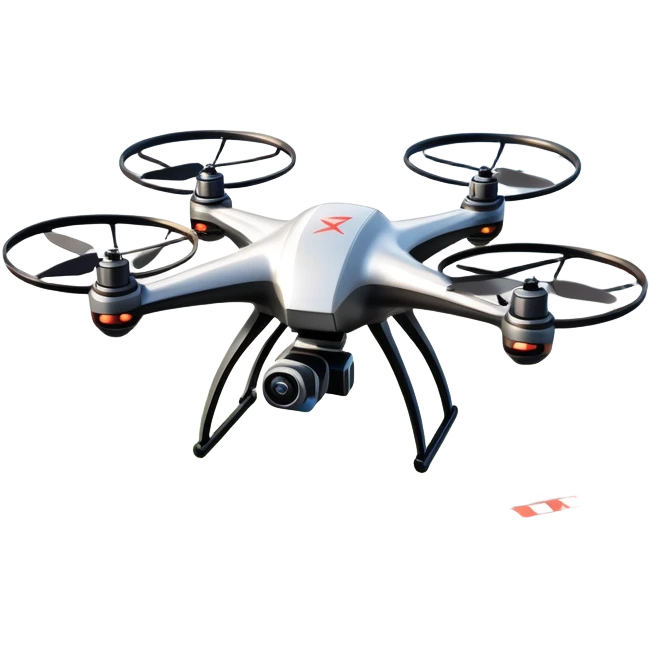 An icon showing a racing quadcopter drone in the foreground, flying at high speed through a course filled with obstacles and checkpoints. Other drones zoom in the background over a dynamic landscape. Transparent background highlights the thrill and precision of drone racing. emoji