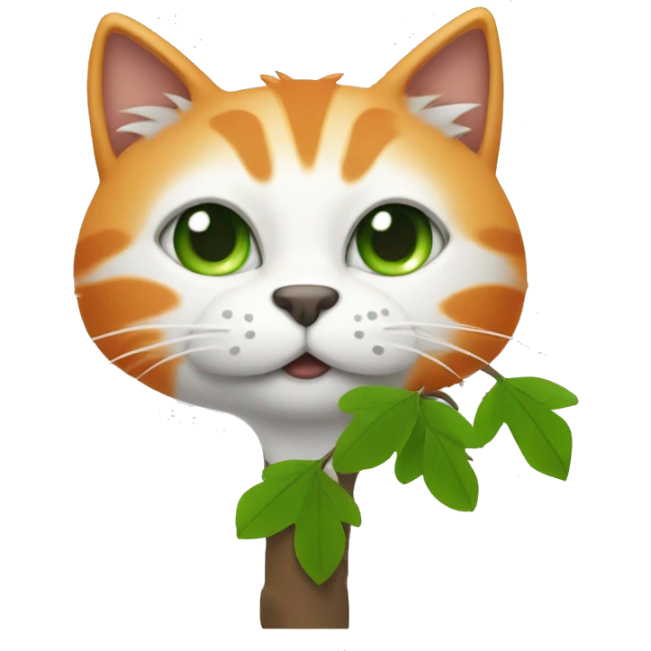 Cat with tree color White  and orange with Green eyes emoji