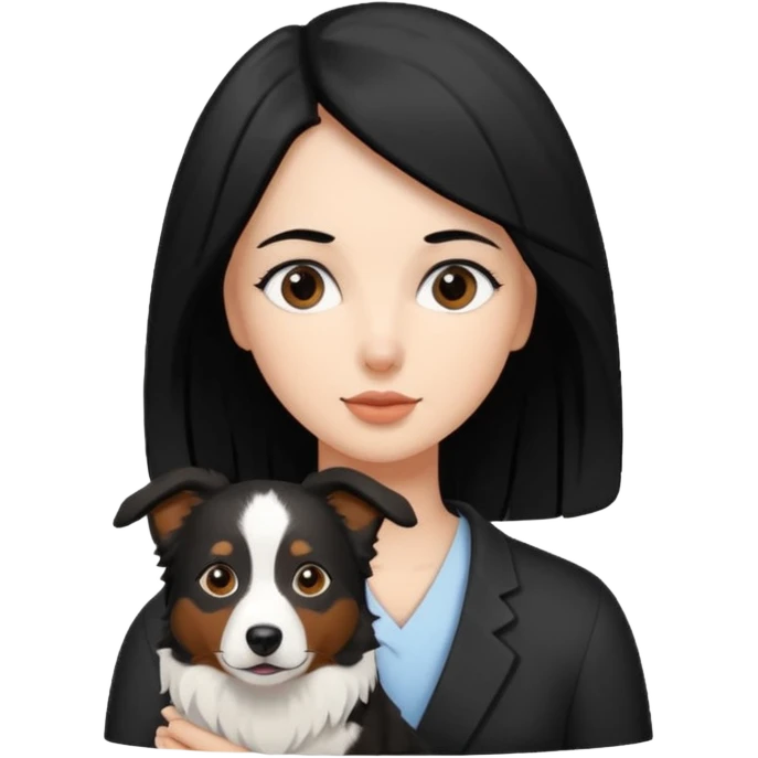 woman black hair with border collie brown and white emoji
