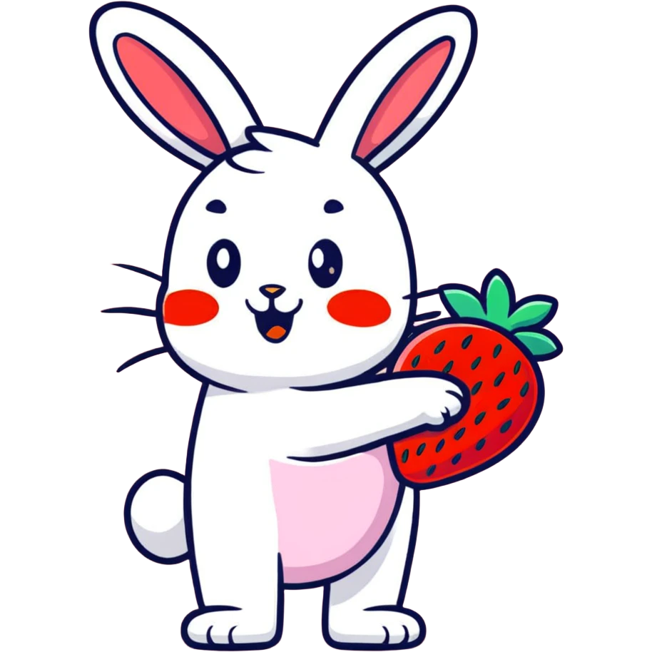 bunny picking strawberries in the woods, sweet pastel red emoji