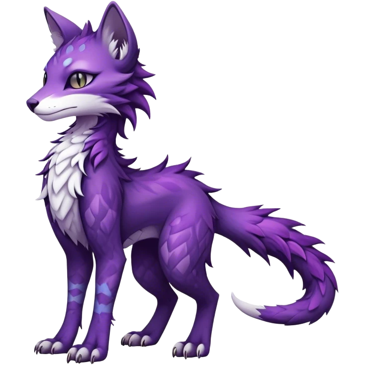 Kawaii dark purplish edgy fantasy ethereal feline-vernid-sergal-fursona animal creature with a tufted tail full body with intricate markings  emoji