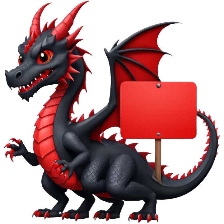 Black and red dragon holding large blank sign emoji