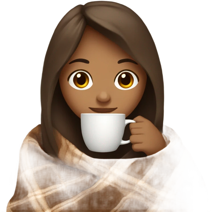 Brown hair Girl drinking coffee, with a cozy blanket emoji