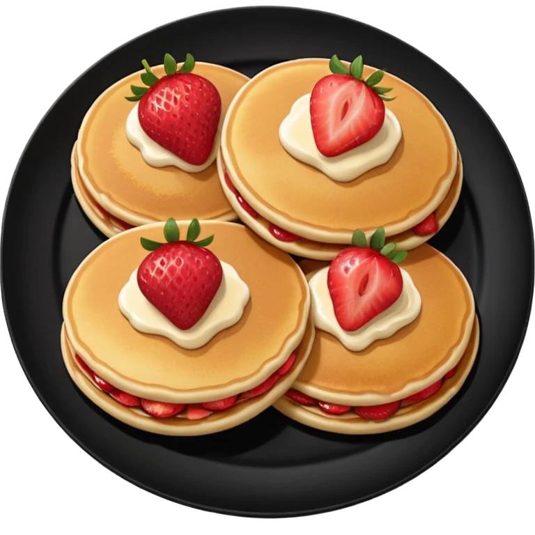 Three Pancakes with strawberries in a black plate emoji