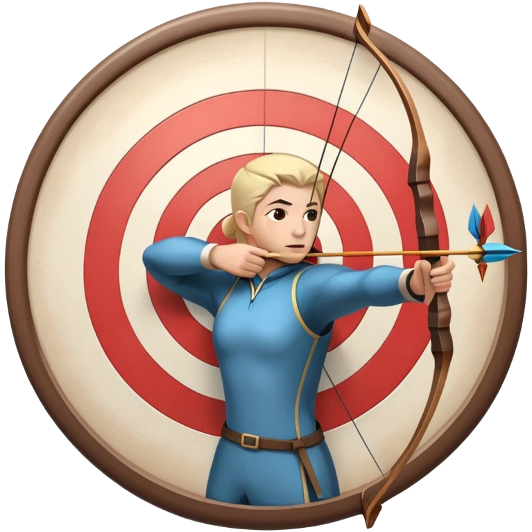 An archer drawing a bow and aiming an arrow at a target, with perfect focus and precision. The target is visible in the background, featuring concentric rings. The scene captures the concentration and skill involved in archery, emphasizing the elegance and accuracy of the sport. emoji