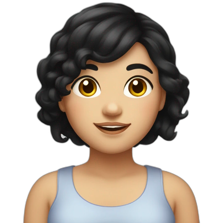 A sweet, fat girl with medium-length black hair  Her skin is white and she smiles   emoji