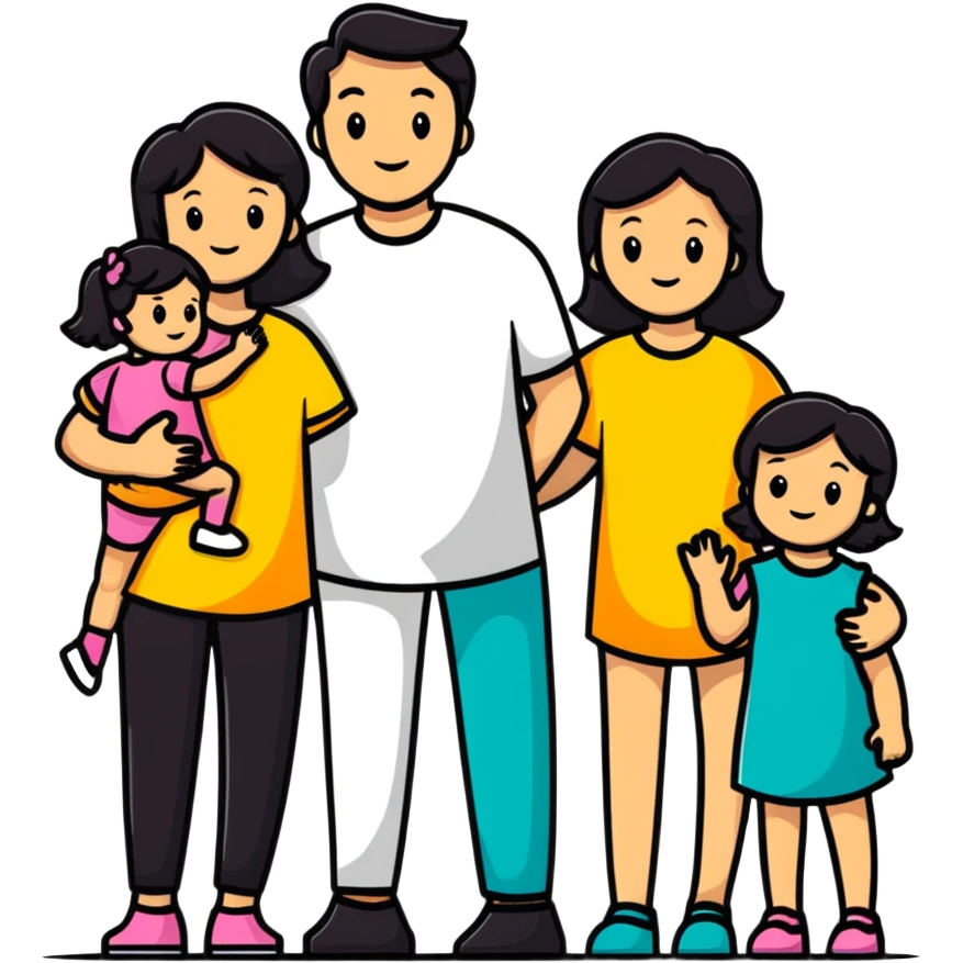 Family with mother, father and three little girls emoji