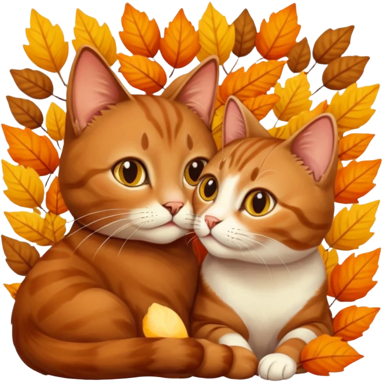 Brown cat kisses cat on autumn  emoji