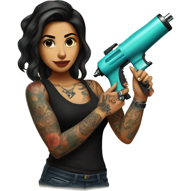 Tattoo artist with tattoo gun. The artist is Hispanic girl  emoji