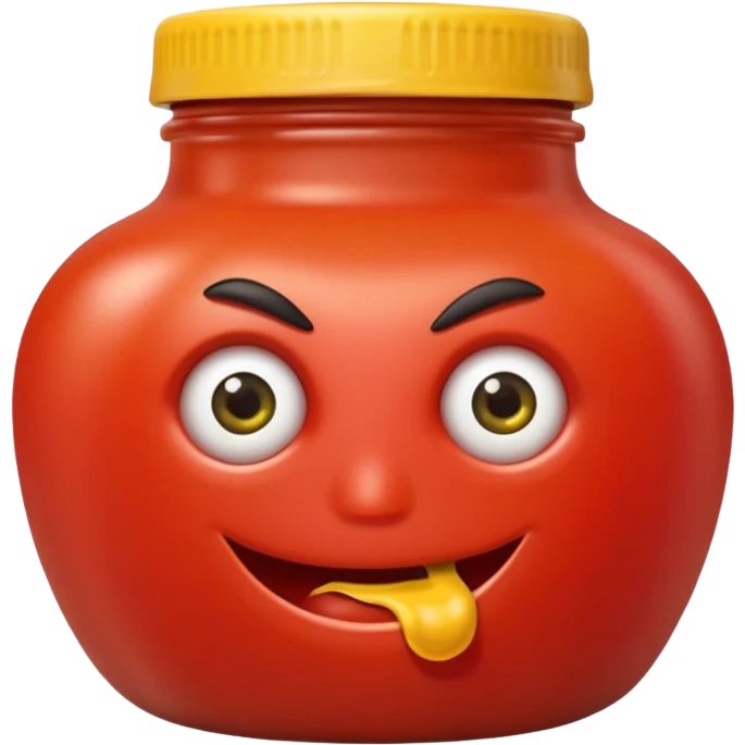 Un tarro de salsa de tomate y un tarro de salsa de mostaza al uno al lado del otro, los dos tarros con ojos emoji