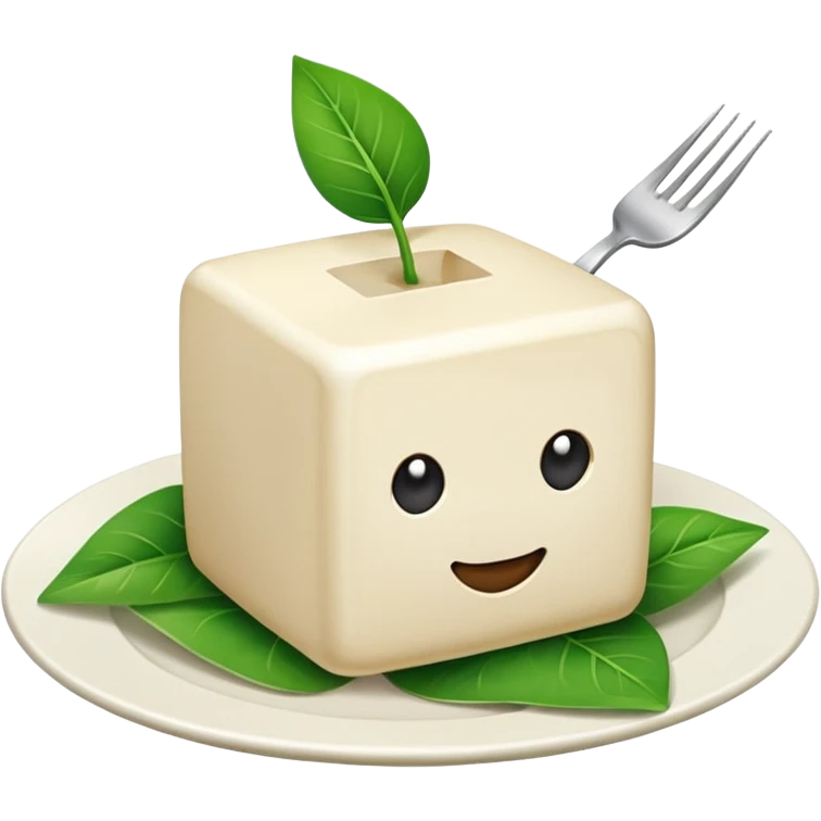 Tofu avec une feuille verte dessus et le cube tout en lanc emoji
