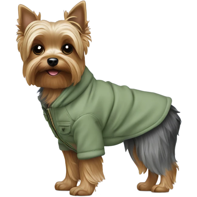 Yorkie in a sage green jacket  emoji