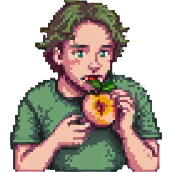 a man ferally eating a peach emoji