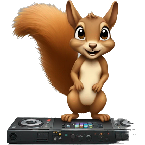 Squirrel playing on dj decs emoji