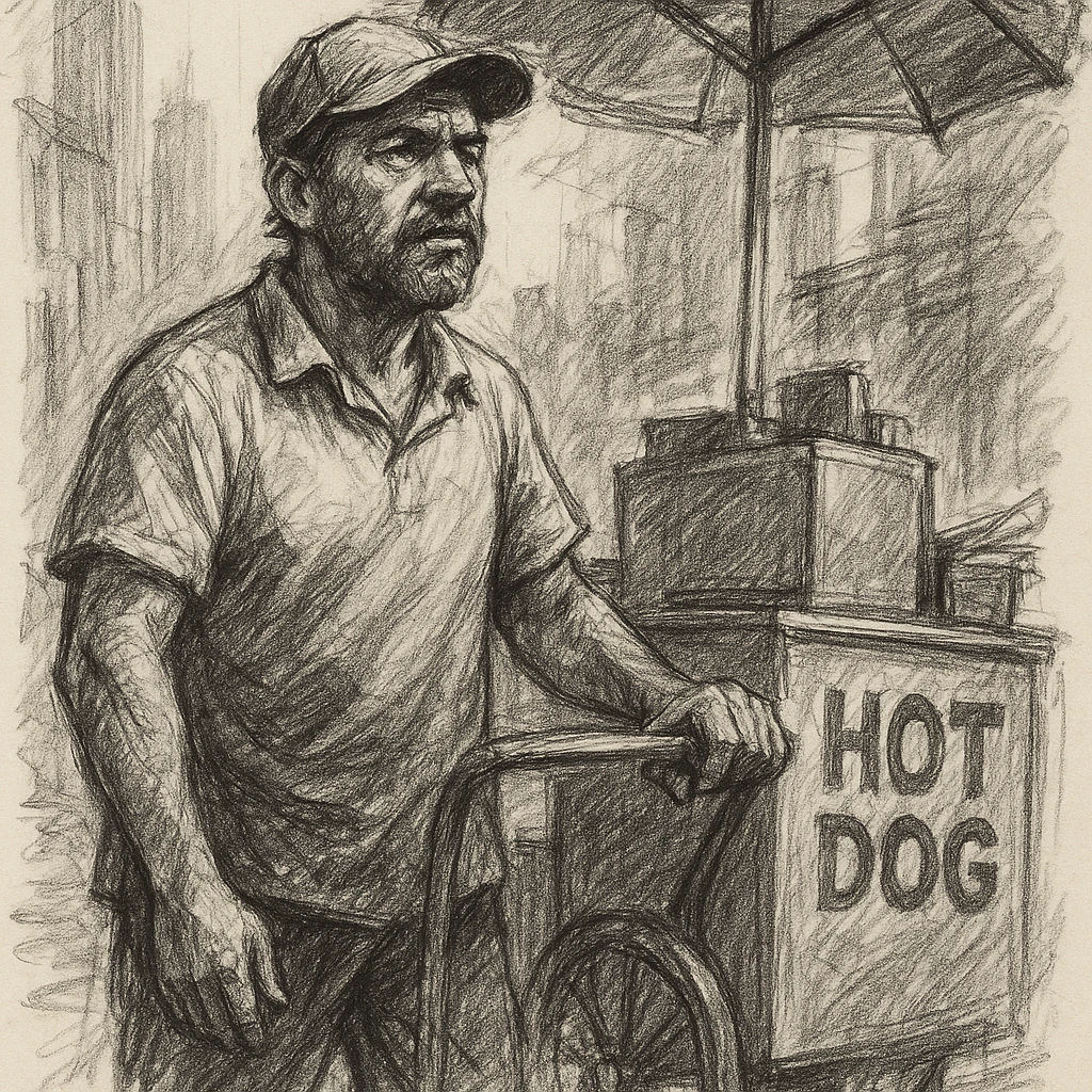 hotdog seller in New York with cart emoji