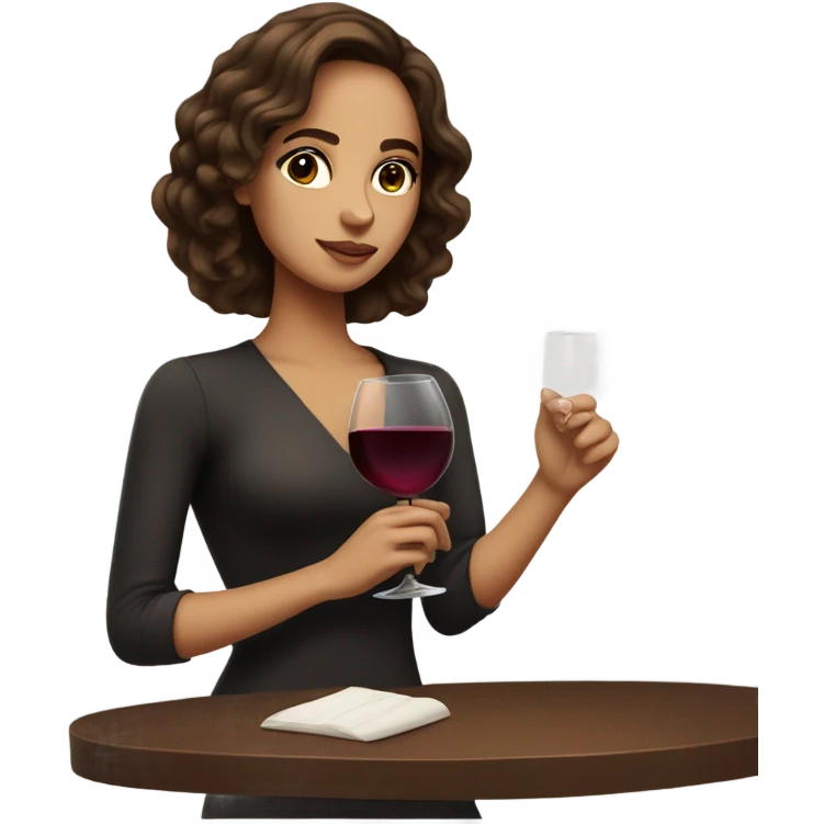 rich girl with brown hair, dark eyes, with a glass of wine  emoji