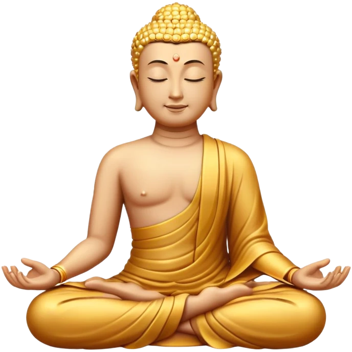 Emoji of an enlightened Buddha sitting in the lotus position, with a soft golden aura surrounding him. His closed eyes reflect peace and wisdom. A pure white background. emoji