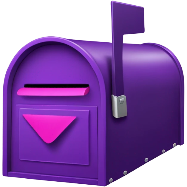 Mailbox is mostly dark purple. His face is on his door, which is a lighter shade of purple and has a silver latch at the top. He has a bright pink flag, which is connected to him with a small purple bolt. emoji
