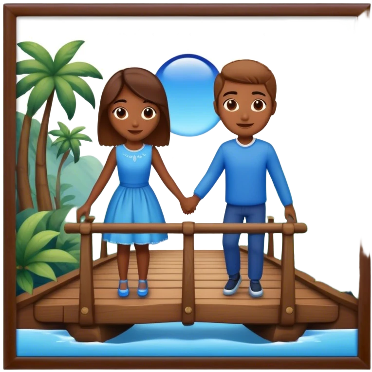 building a brown wood bridge, blue magic love people emoji