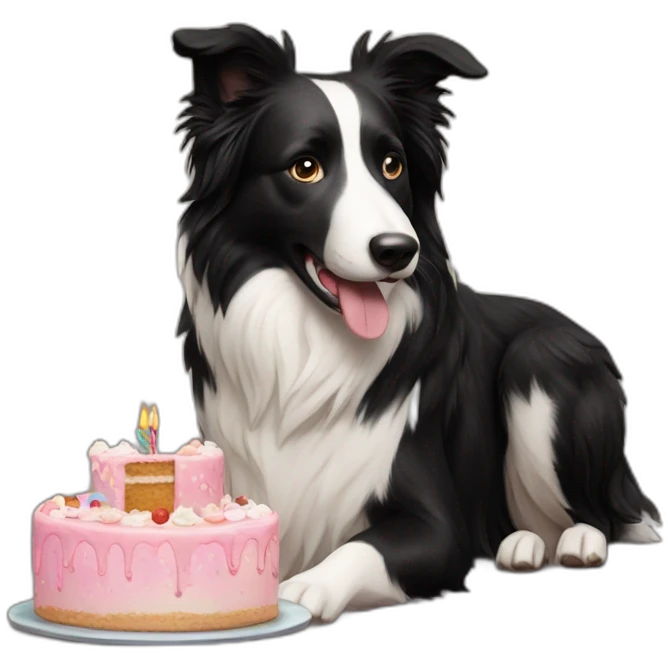 border collie with birthday cake emoji