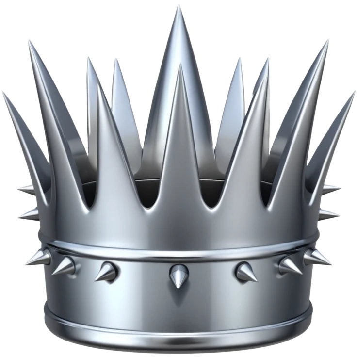 A spiked crown emoji made of silver chrome, sharp yet rounded metallic spikes, glossy reflections, aggressive luxury swag aesthetic, iOS emoji style, centered, clean white background emoji