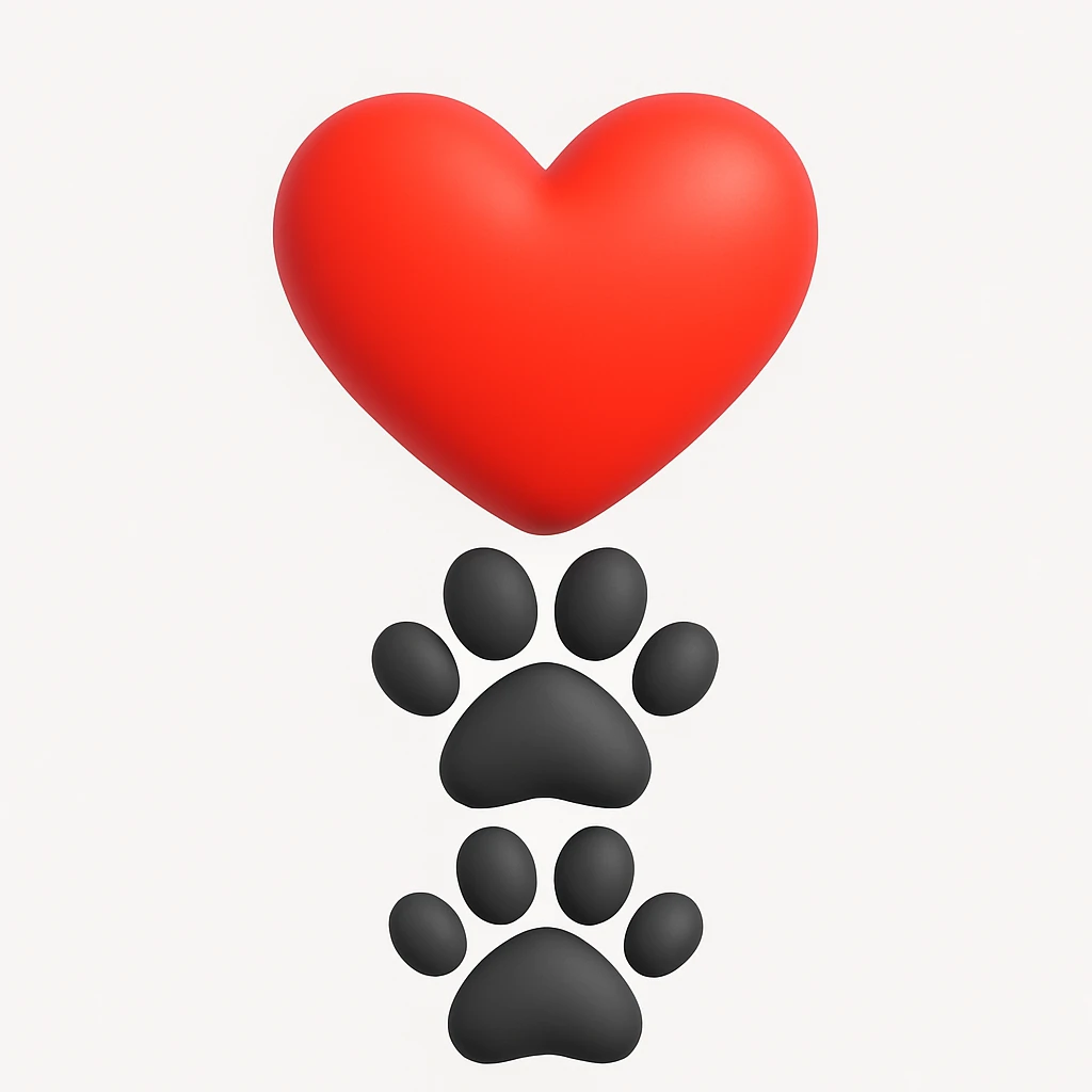 Make it microsoft style 3d fluent emojis: Stack the two black puppy paws vertically, keep the heart and original style emoji
