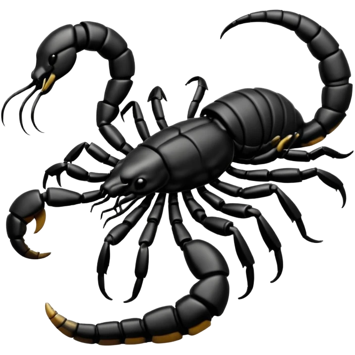 A 3D cartoon scorpion with shiny dark body and curled tail, on a light surface, realistic Memoji-style, soft lighting. emoji