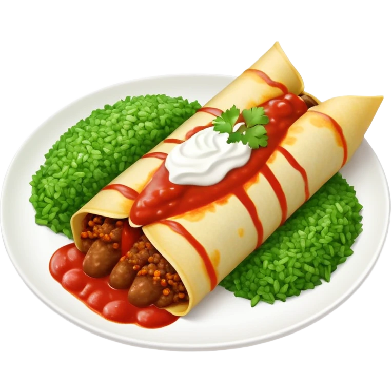 Beef enchiladas with red sauce and green rice  emoji