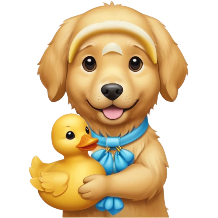 Golden retriever dog with a toy duck emoji
