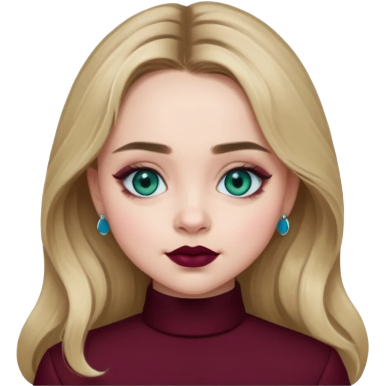 Sabrina carpenter blue-green eyes wearing burgundy lipstick  emoji