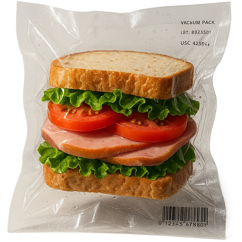 vacuum-sealed sandwich, visible through clear plastic emoji
