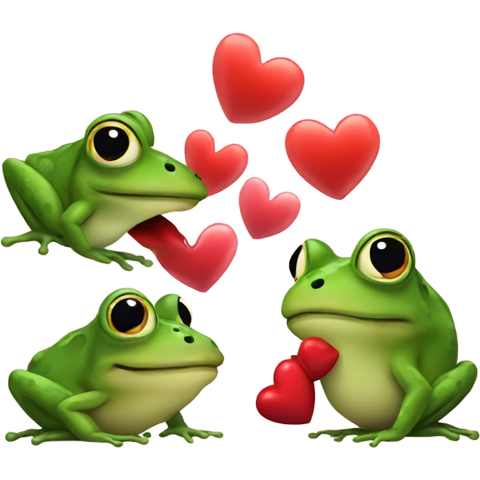 Kissing frogs with Heart and red lips emoji