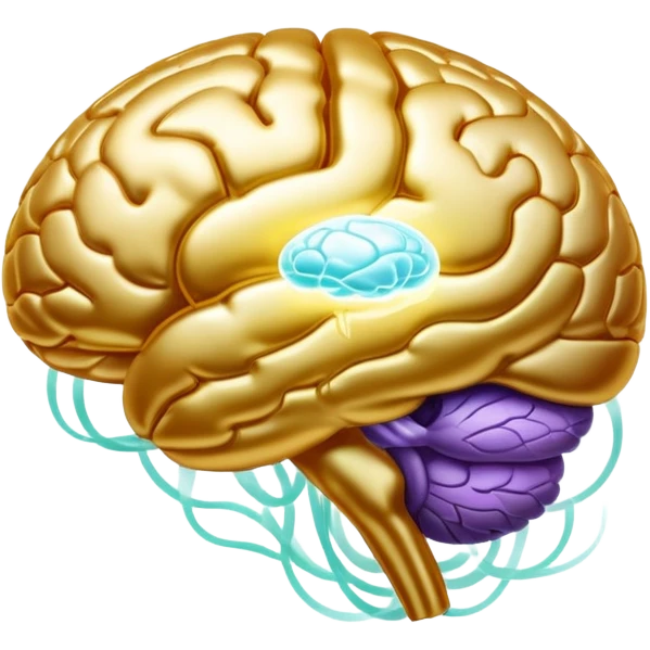 Pearlescent capsule floating between a translucent glowing brain and a translucent liver. Golden waves of connection emanate from the brain, representing improved memory, clarity and neural communication. The entire scene has an ethereal glow showing the beneficial properties of choline. emoji