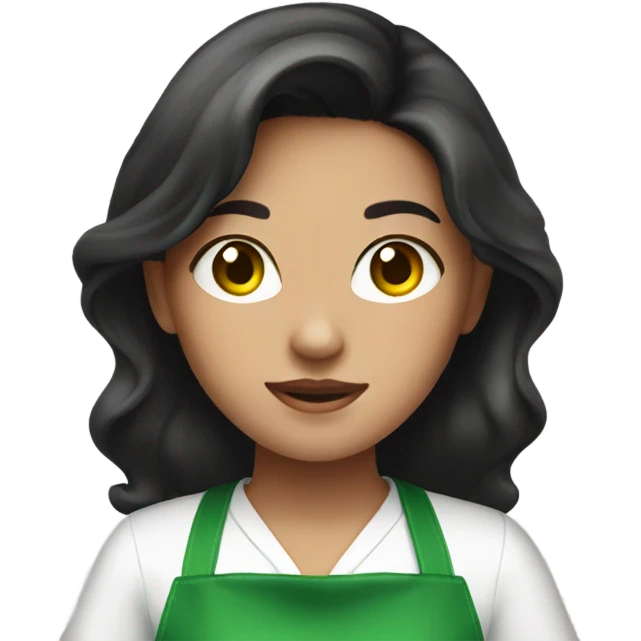 Pretty girl with dark hair wearing a green apron emoji