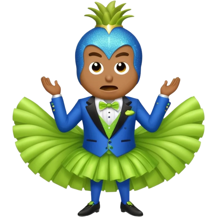 Angry blue banana fruit wearing a sparkly lime green tuxedo and tutu emoji