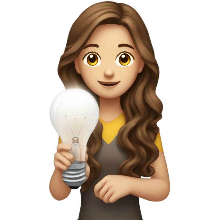 long wavy brown-hair white girl with bulb emoji