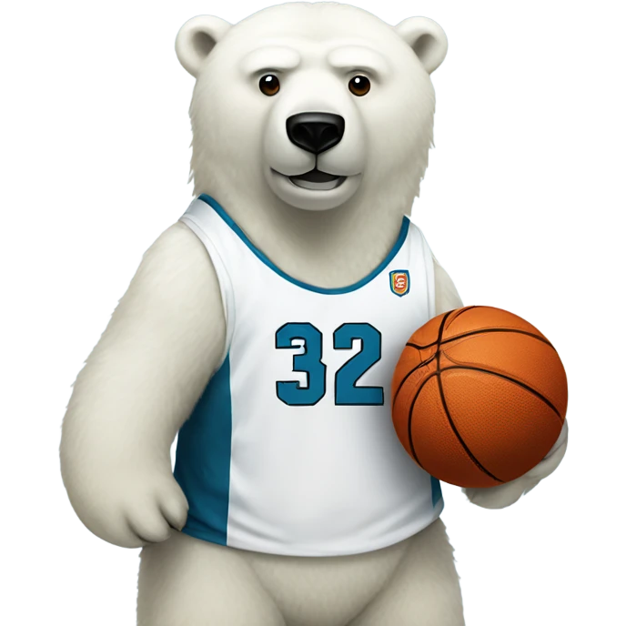 Polar bear wearing #32 jersey with basketball  emoji